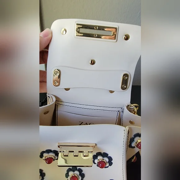 Zac Posen iconic floral appliqué leather Top handle leather crossbody bag- MINI - Picture 3 of 5